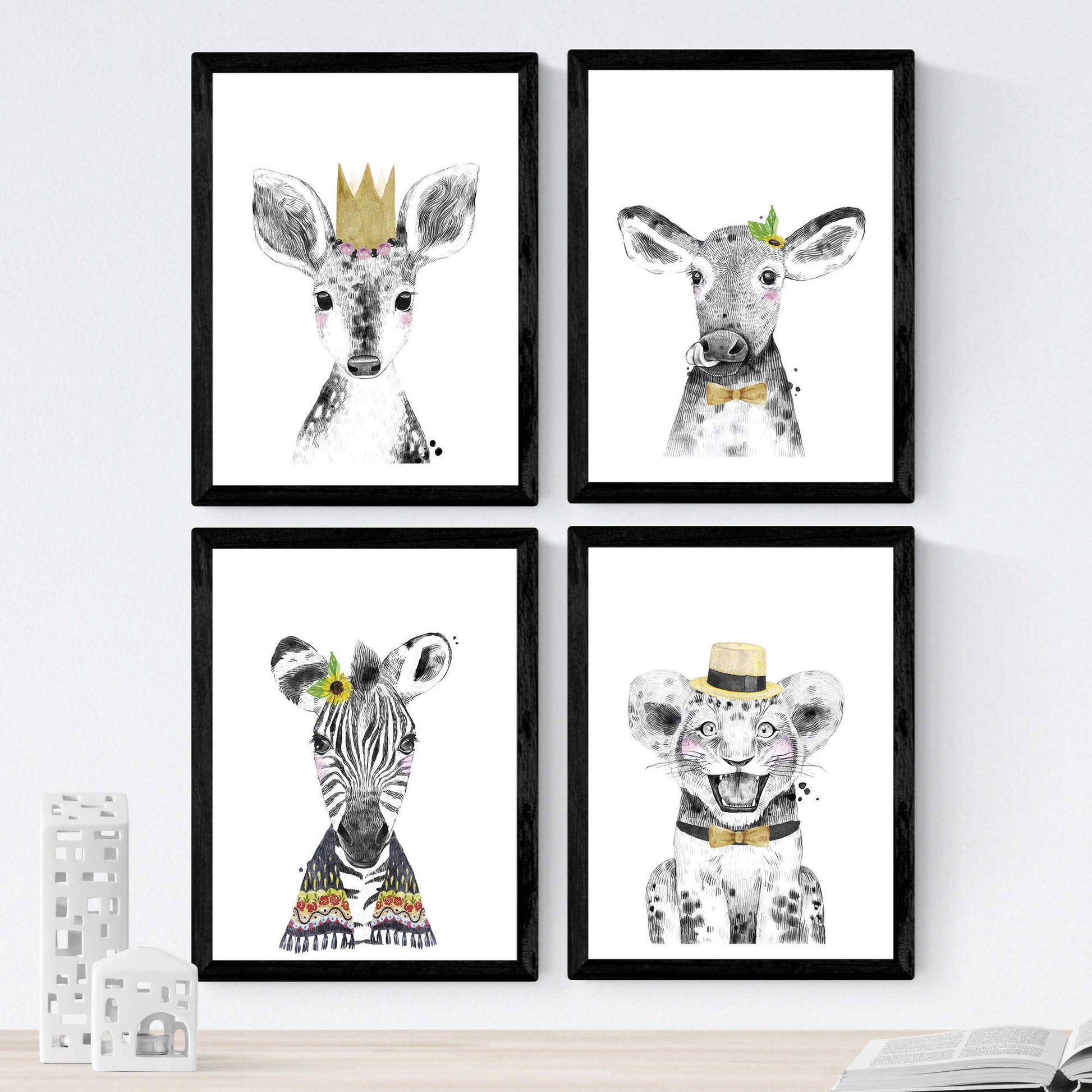 Set de 4 láminas de Animales Infantiles Tonos Dorados, en , Poster papel 250 gr.-Artwork-Nacnic-Nacnic Estudio SL