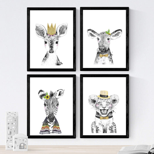 Set de 4 láminas de Animales Infantiles Tonos Dorados, en , Poster papel 250 gr.-Artwork-Nacnic-Nacnic Estudio SL