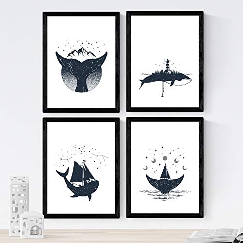 Set de 4 láminas de Ballenas, en .-Artwork-Nacnic-Nacnic Estudio SL