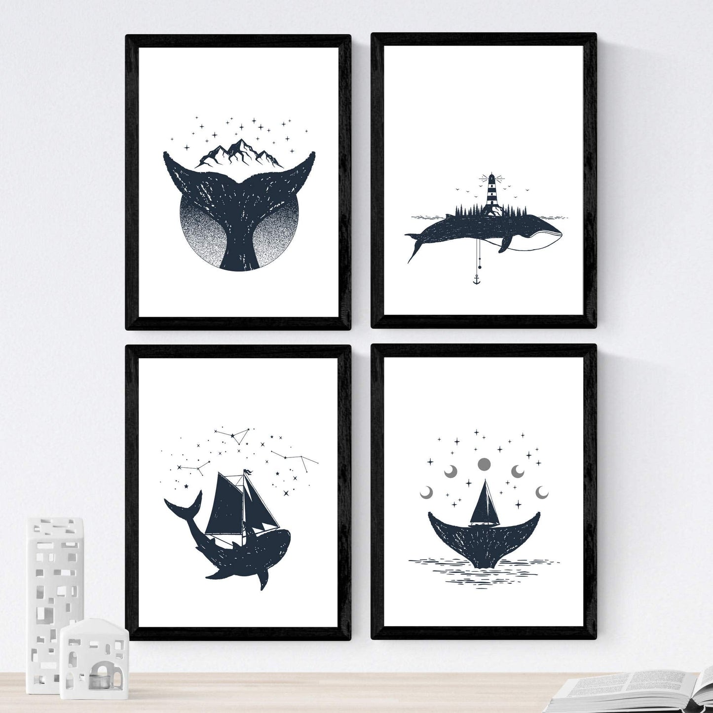 Set de 4 láminas de Ballenas, en .-Artwork-Nacnic-Nacnic Estudio SL