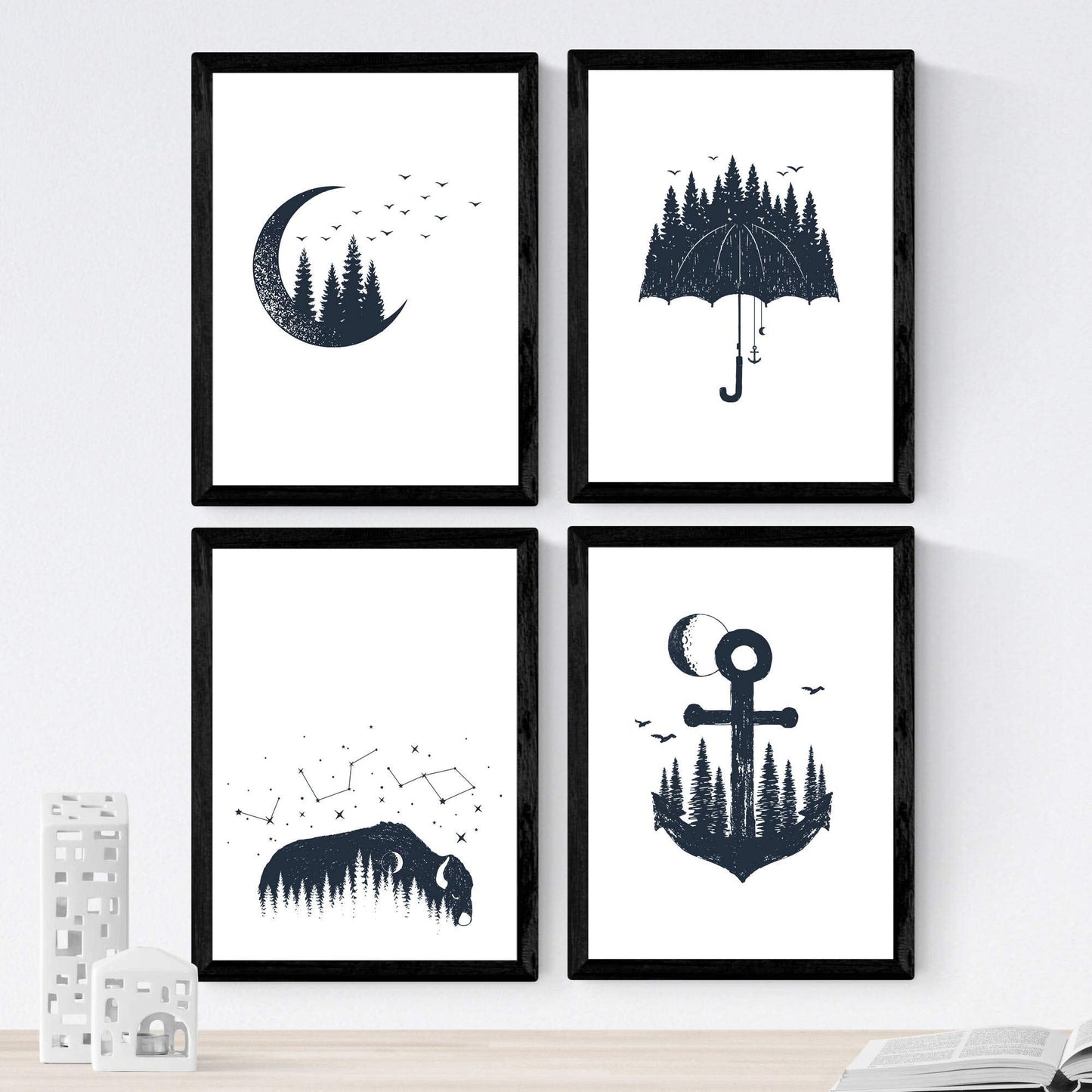 Set de 4 láminas de Bosque Pajaros, en .-Artwork-Nacnic-Nacnic Estudio SL