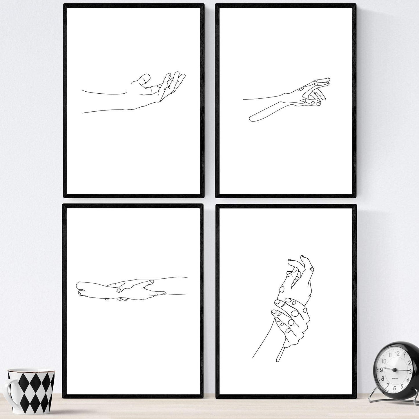 Set de 4 laminas de dibujos y bocetos a una linea. Manos. Poster nordico de rostros, desnudos, cuerpos al natural.-Artwork-Nacnic-Nacnic Estudio SL