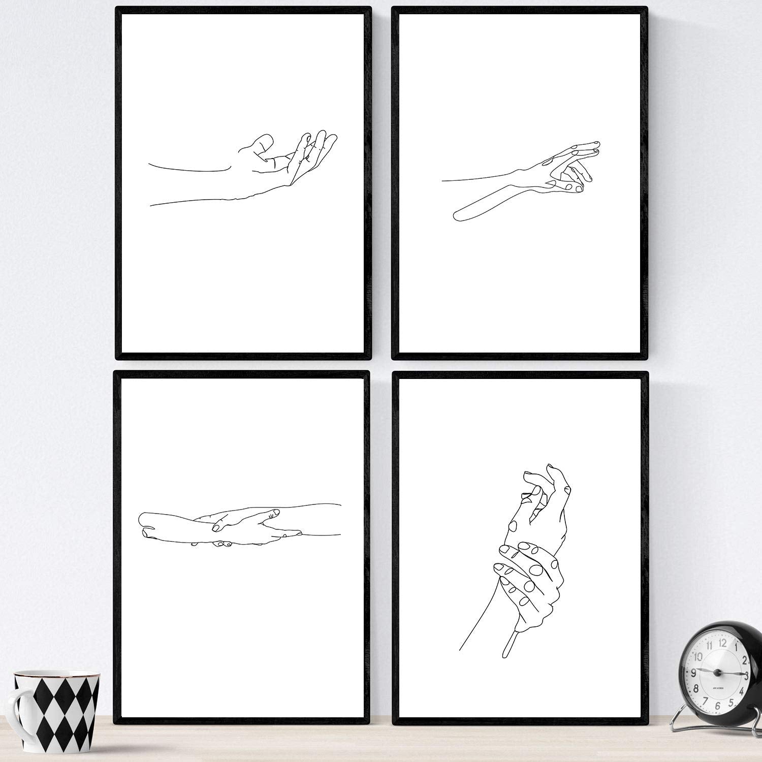 Set de 4 laminas de dibujos y bocetos a una linea. Manos. Poster nordico de rostros, desnudos, cuerpos al natural.-Artwork-Nacnic-Nacnic Estudio SL