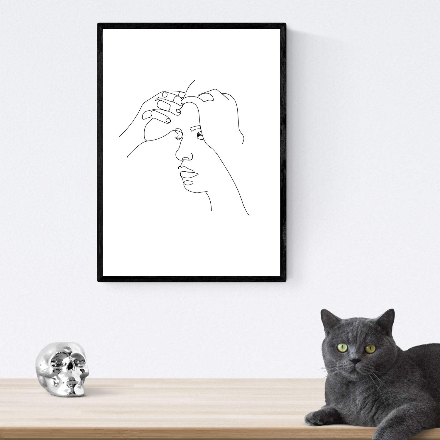 Set de 4 laminas de dibujos y bocetos a una linea. Rostros y desnudos mujer. Poster nordico de rostros, desnudos, cuerpos al natural.-Artwork-Nacnic-Nacnic Estudio SL