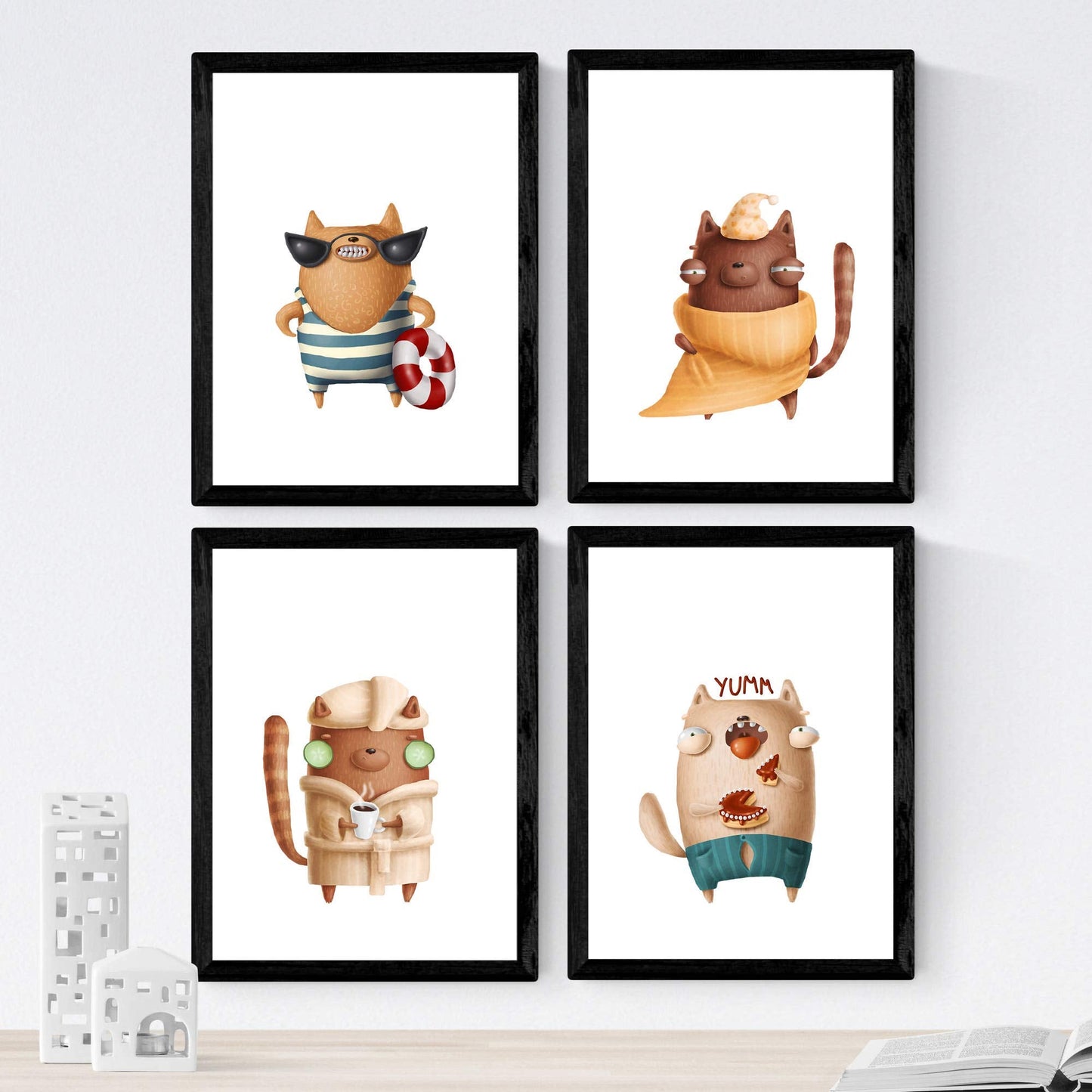 Set de 4 láminas de Gatos Divertidos, en .-Artwork-Nacnic-Nacnic Estudio SL