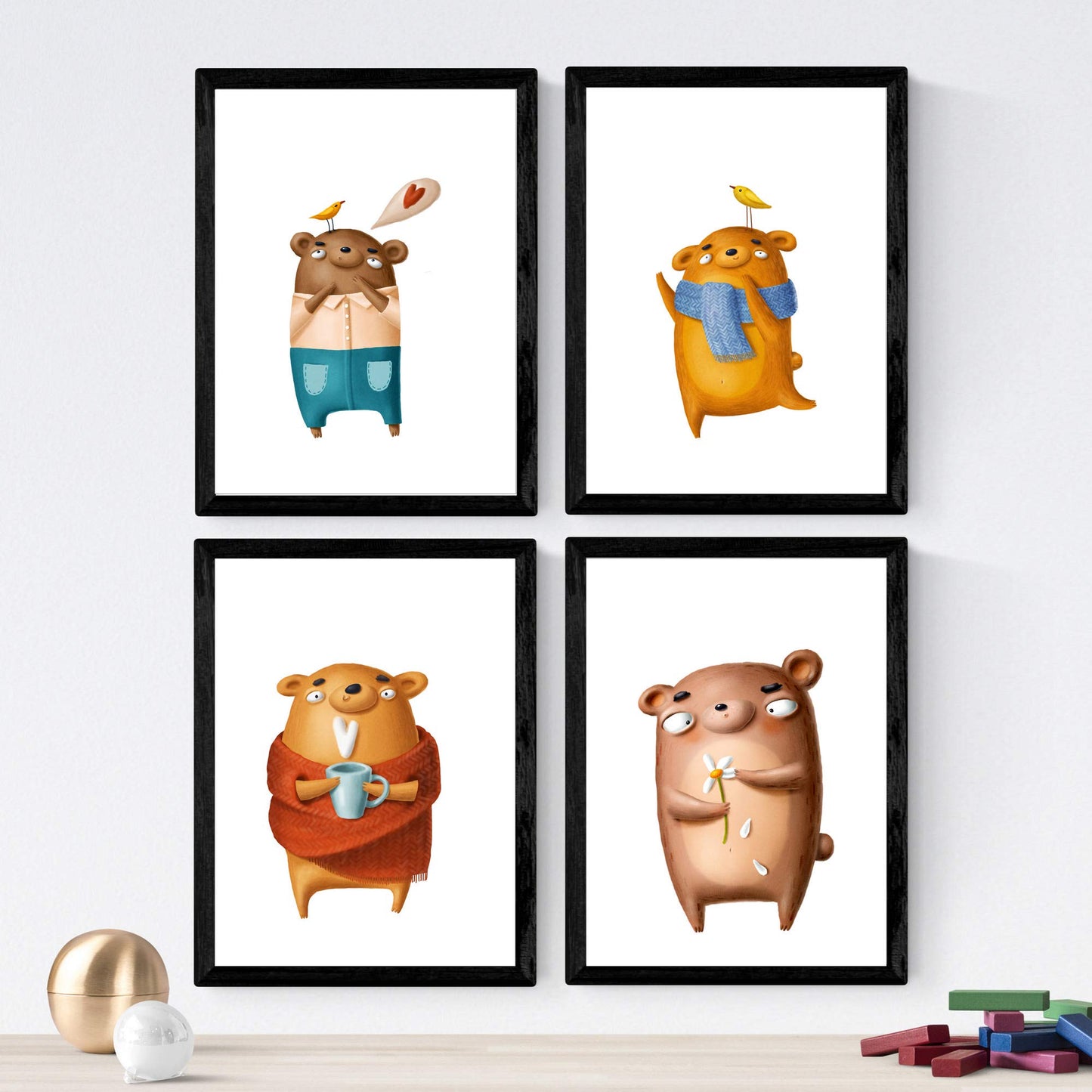 Set de 4 láminas de Ositos, en , Poster papel 250 gr.-Artwork-Nacnic-Nacnic Estudio SL