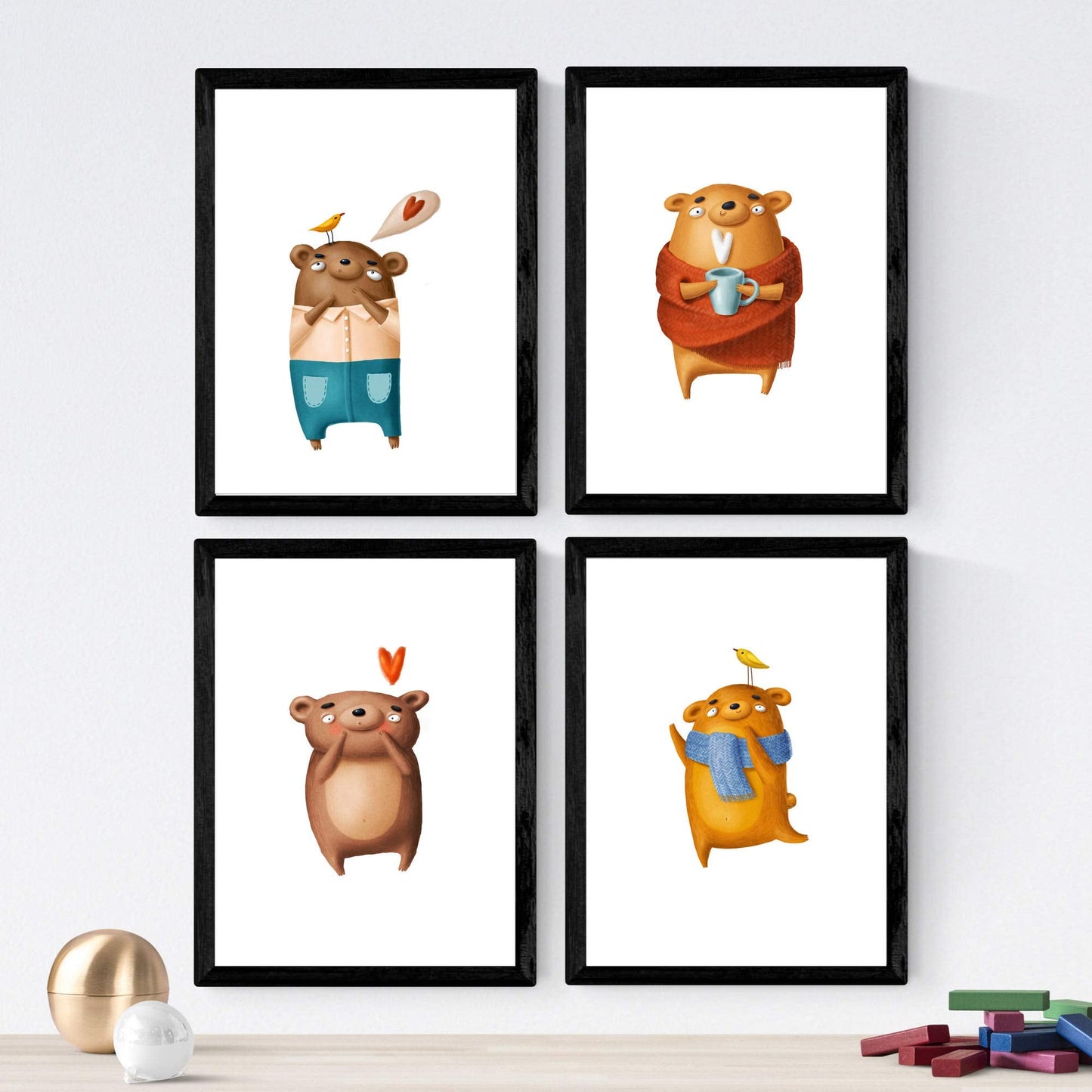 Set de 4 láminas de Osos Divertidos, en .-Artwork-Nacnic-Nacnic Estudio SL