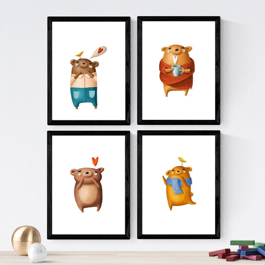 Set de 4 láminas de Osos Divertidos, en .-Artwork-Nacnic-Nacnic Estudio SL