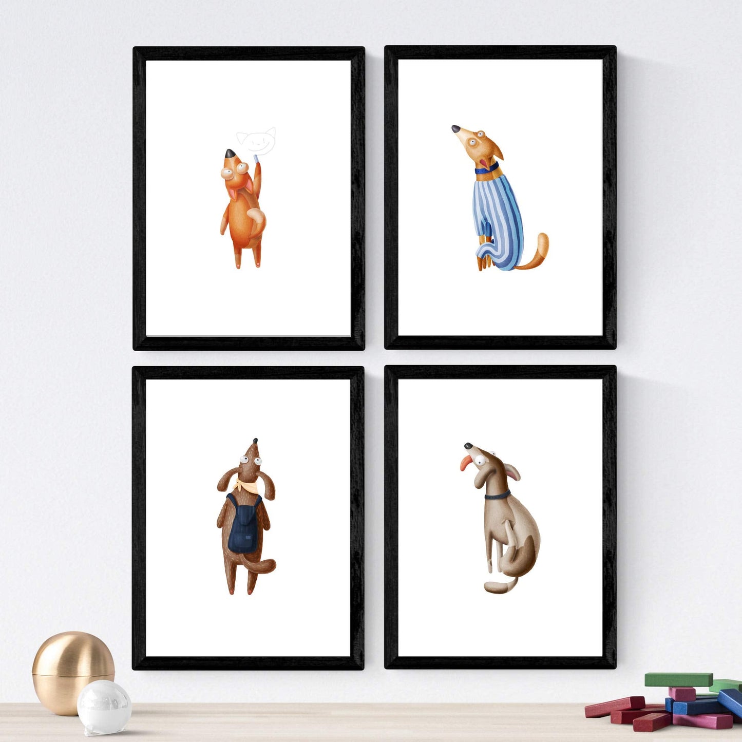 Set de 4 láminas de Perros Distraidos, en .-Artwork-Nacnic-Nacnic Estudio SL