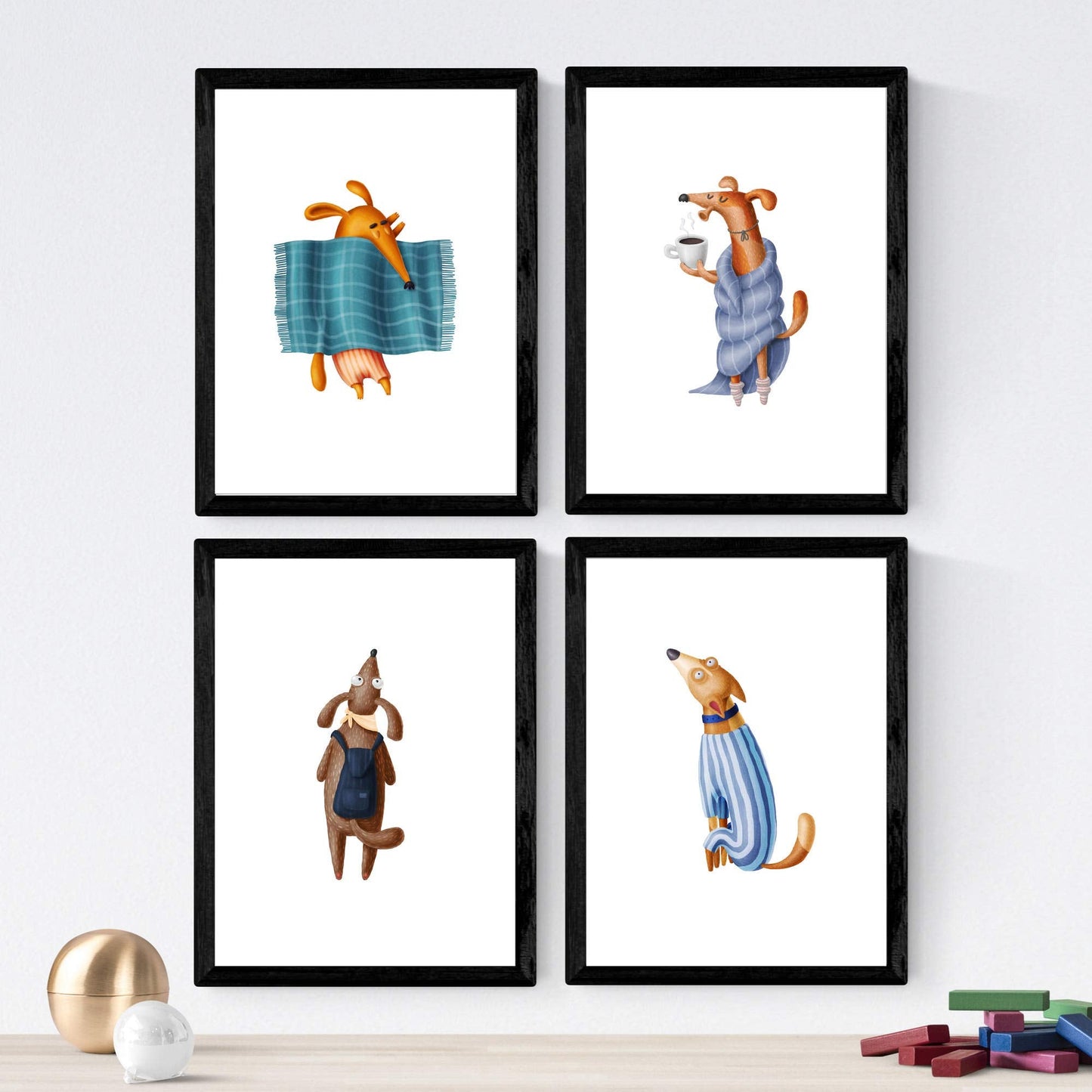 Set de 4 láminas de Perros Divertidos, en , Poster papel 250 gr.-Artwork-Nacnic-Nacnic Estudio SL