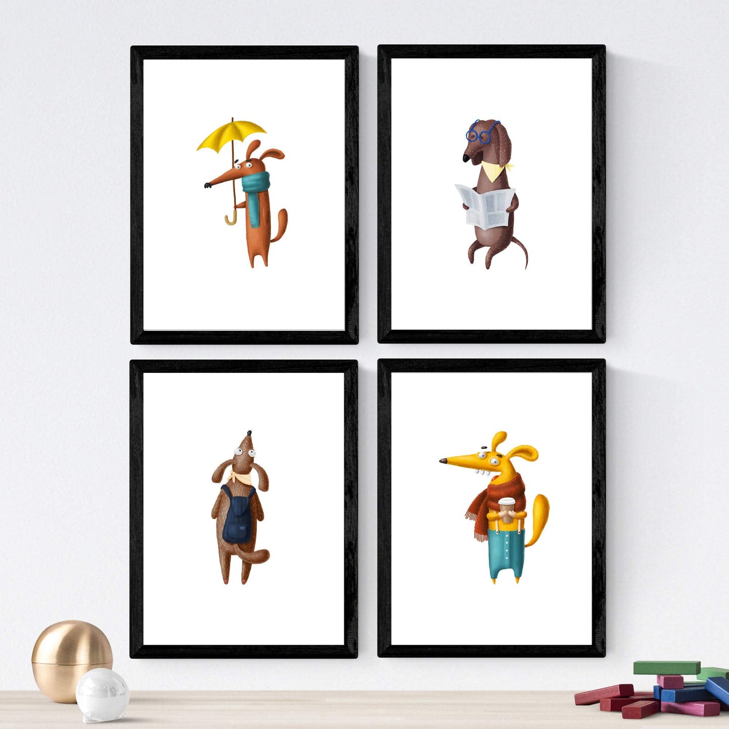 Set de 4 láminas de Perros Vestidos, en .-Artwork-Nacnic-Nacnic Estudio SL