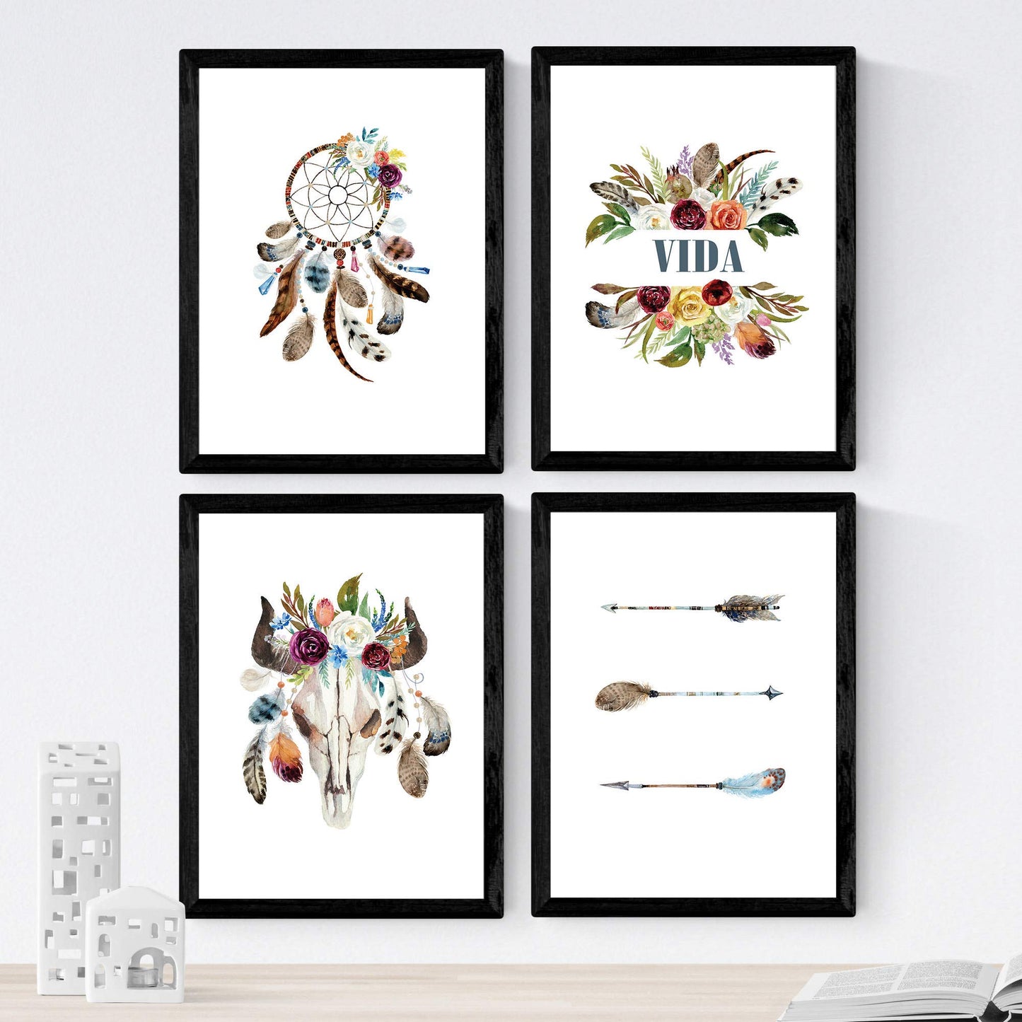 Set de 4 láminas de Plumas, en , Poster papel 250 gr.-Artwork-Nacnic-Nacnic Estudio SL