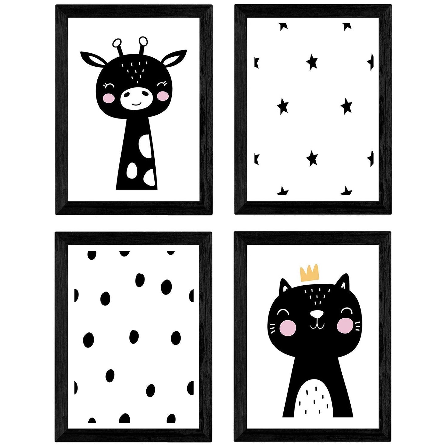 Set de 4 láminas "Gato y girafa". Posters de animales.-Artwork-Nacnic-Nacnic Estudio SL