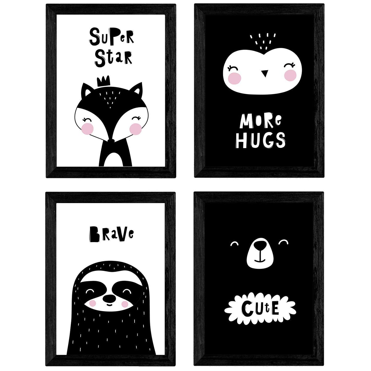Set de 4 láminas "Oso, perezoso, buho y zorro". Posters de animales.-Artwork-Nacnic-Nacnic Estudio SL