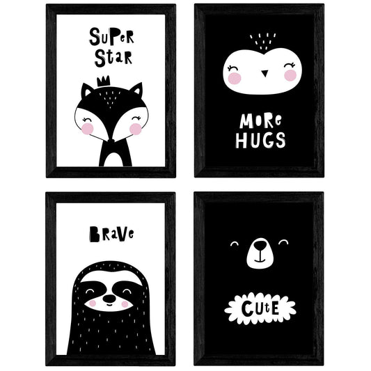 Set de 4 láminas "Oso, perezoso, buho y zorro". Posters de animales.-Artwork-Nacnic-Nacnic Estudio SL