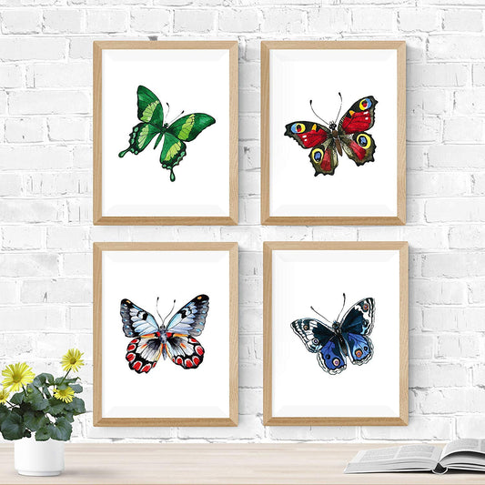 Set de 4 láminas para enmarcar, 4 Mariposas coloridas, . Decoración de hogar. alta calidad. Decora el salón, o haz el regalo perfecto.-Artwork-Nacnic-Nacnic Estudio SL