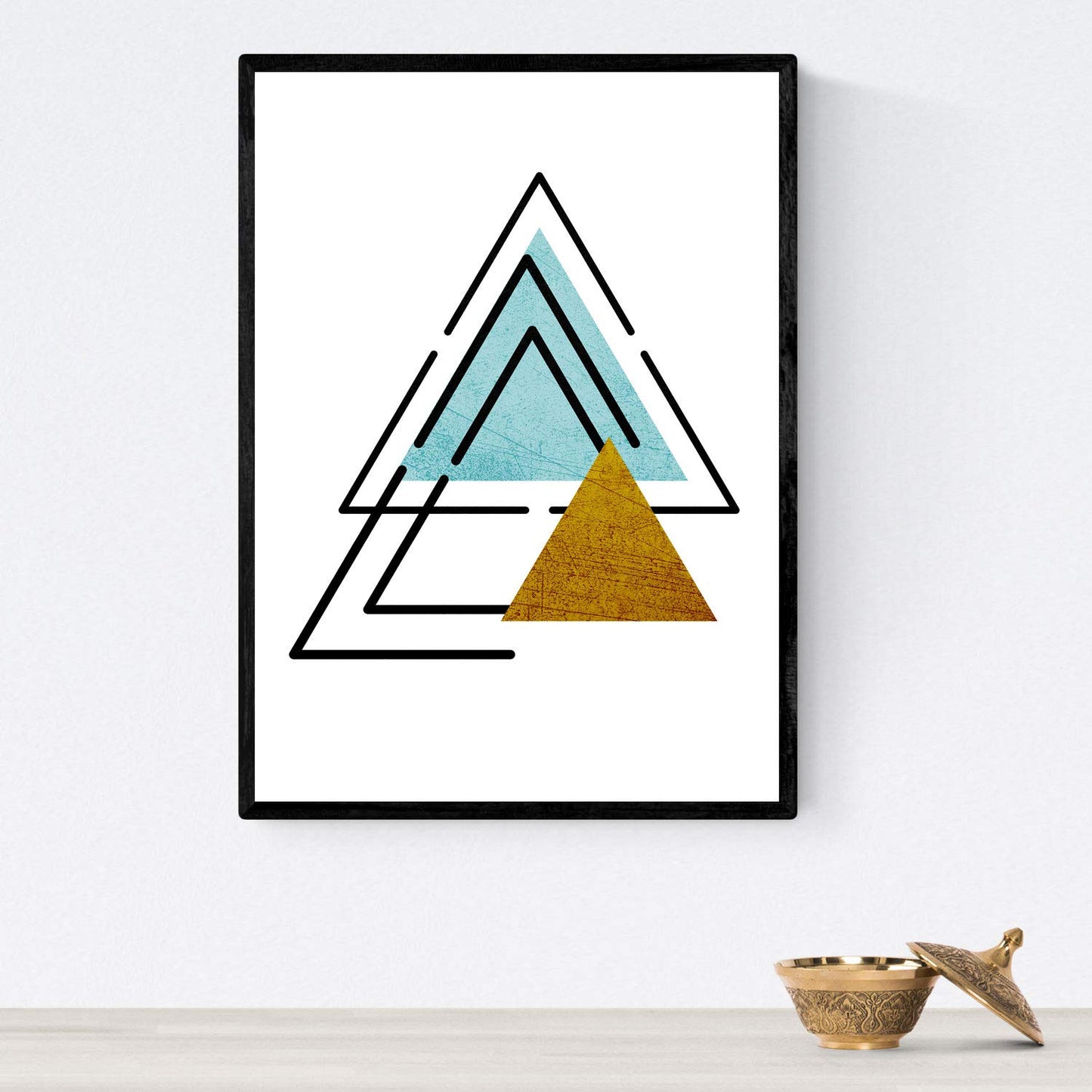 Set de 4 láminas para enmarcar ARRIBA Y ABAJO. Posters estilo nórdico con triángulos. Láminas con formas geométricas en tonos azules y pastel.-Artwork-Nacnic-Nacnic Estudio SL