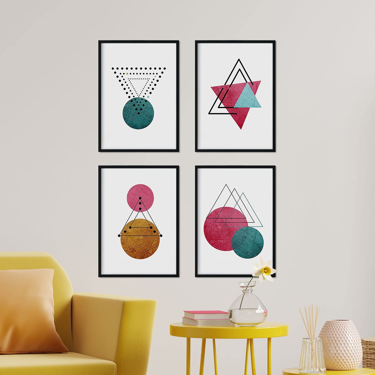 Set de 4 láminas para enmarcar Constelaciones Y Lunas. Posters Estilo nórdico con triángulos para la decoración del hogar.-Artwork-Nacnic-Nacnic Estudio SL