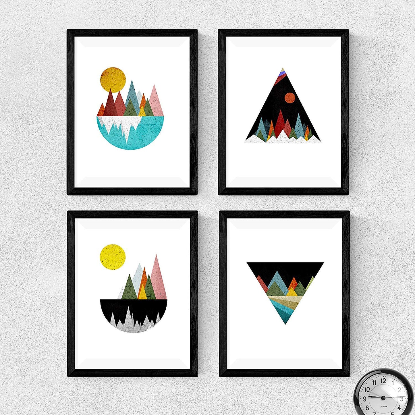 Set de 4 láminas para enmarcar, Cuatro posters con imágenes de Montañas geométricas. Láminas estilo nordico. Decoración de hogar.-Artwork-Nacnic-Nacnic Estudio SL