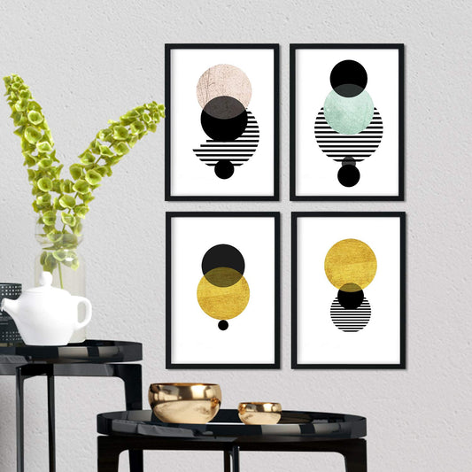 Set de 4 láminas para enmarcar Eclipse. Posters Estilo nórdico para la decoración del hogar. Láminas con imágenes geometricas en Estilo escandinavo.Papel (250 Gramos)-Artwork-Nacnic-Nacnic Estudio SL