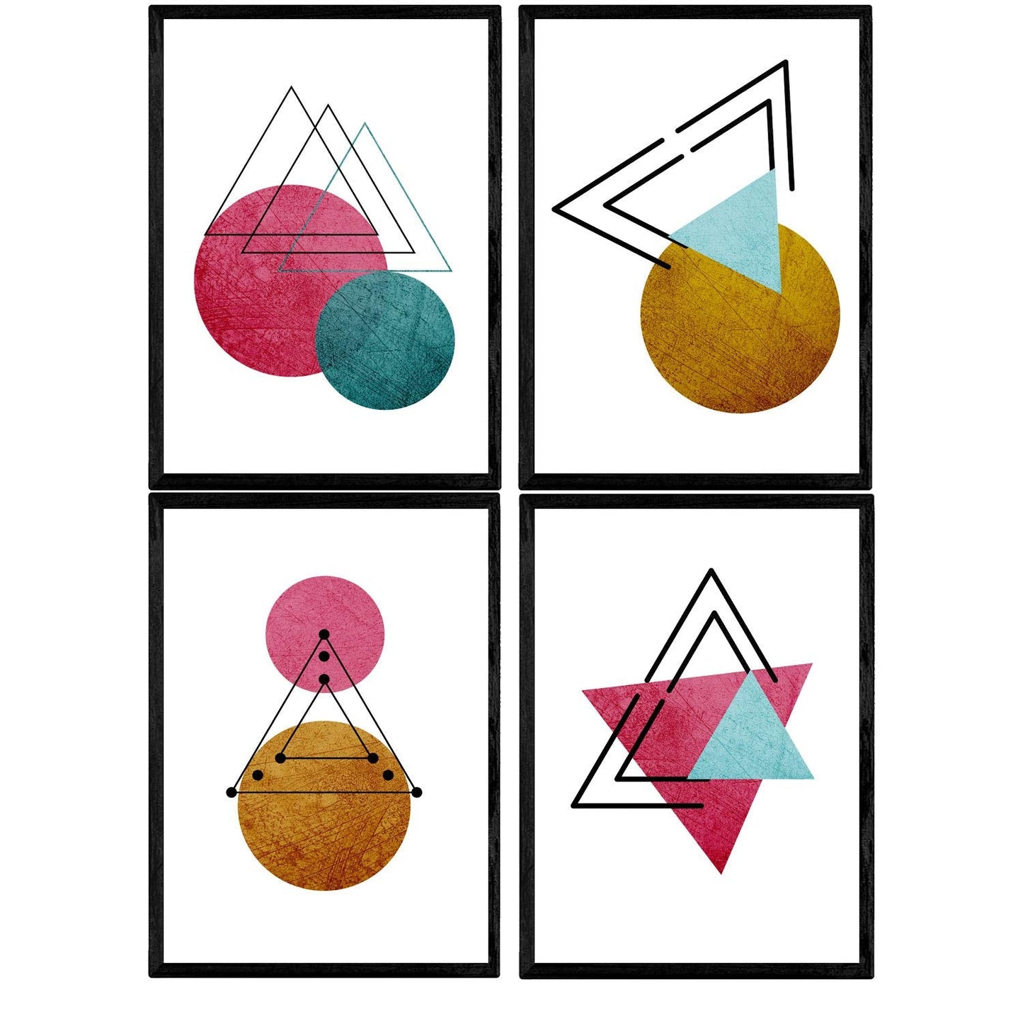 Set de 4 láminas para enmarcar FIRMAMENTO ESTRELLADO. Posters estilo nórdico con triángulos para la decoración del hogar. Láminas con formas geométricas en tonos granates y cobres.-Artwork-Nacnic-Nacnic Estudio SL