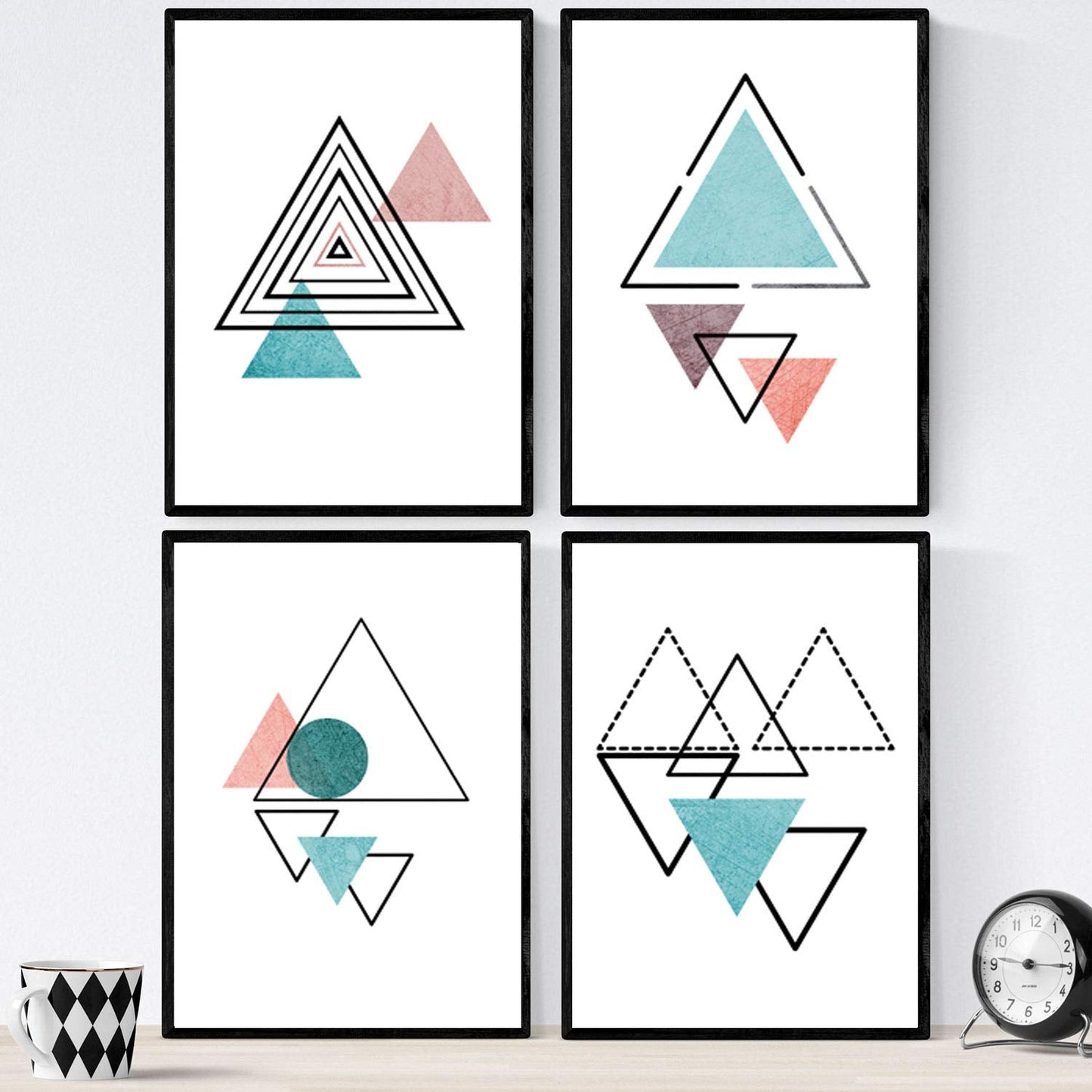 Set de 4 láminas para enmarcar Formas Y Fuerzas. Posters Estilo nórdico. Láminas con Formas geométricas en Tonos Azules y Marrones.-Artwork-Nacnic-Nacnic Estudio SL