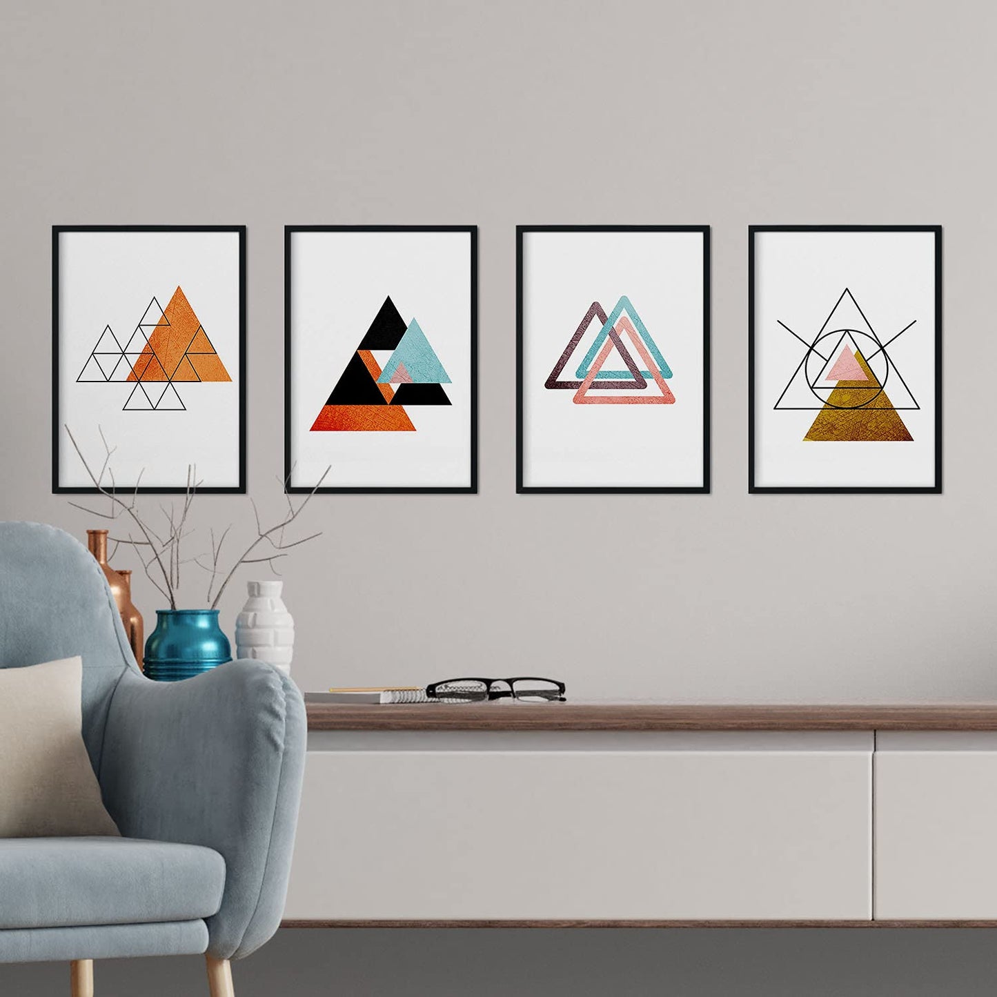 Set de 4 láminas para enmarcar Sahara Y Egipto. Posters Estilo nórdico con triángulos para la decoración del hogar-Artwork-Nacnic-Nacnic Estudio SL