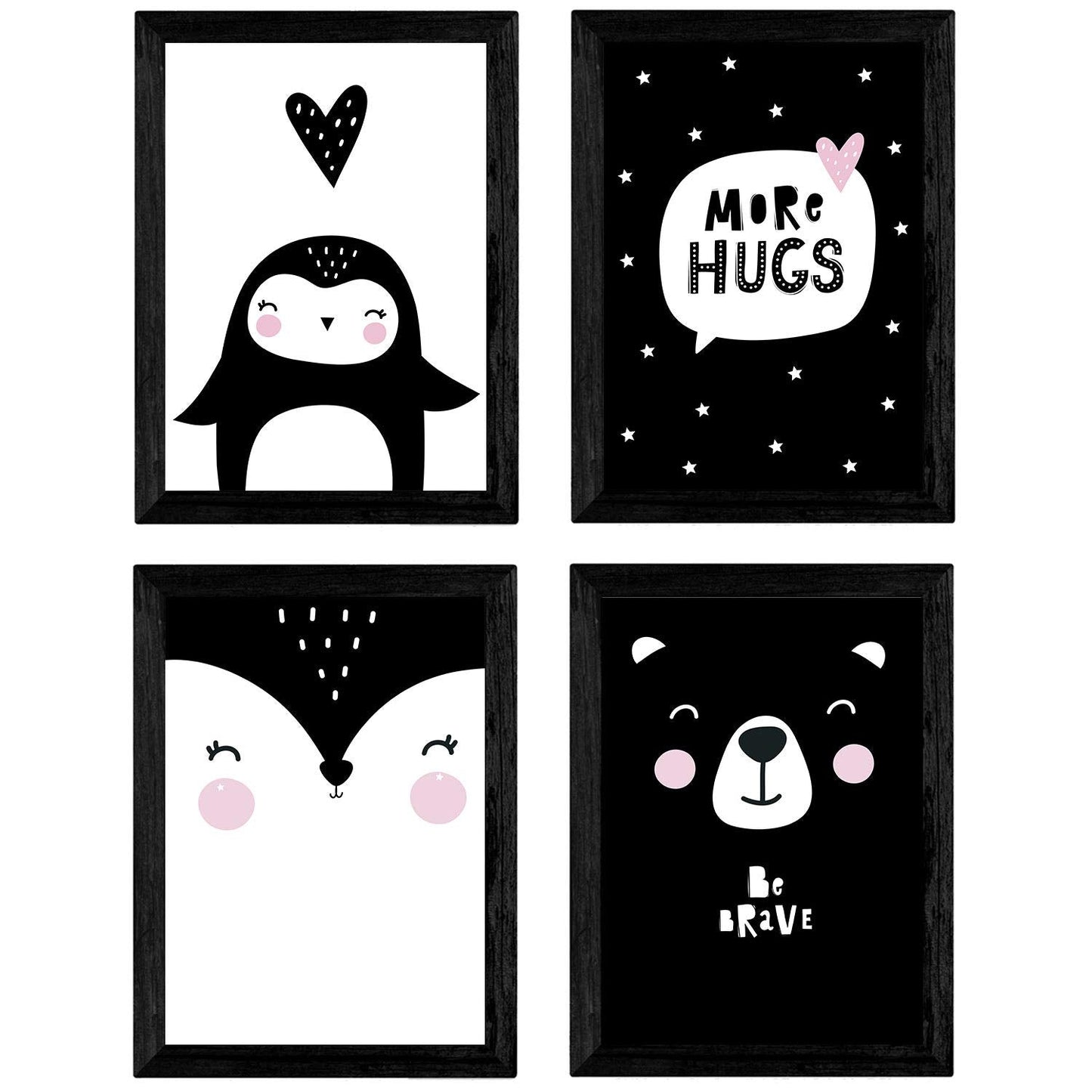 Set de 4 láminas "Pinguino, oso zorro y abrazos". Posters de animales.-Artwork-Nacnic-Nacnic Estudio SL