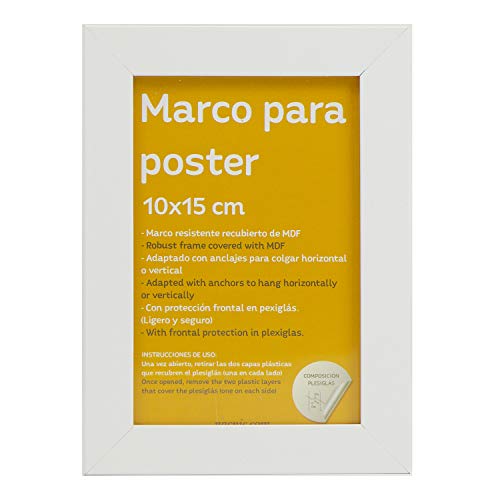 Set de 4 Marcos blancos para fotos, posters, láminas, diplomas. Tamaño(10x15 cm).Robustos de MDF y frontal de plexiglas.Marcos blancos para colgar de alta calidad.-Nacnic-Nacnic Estudio SL