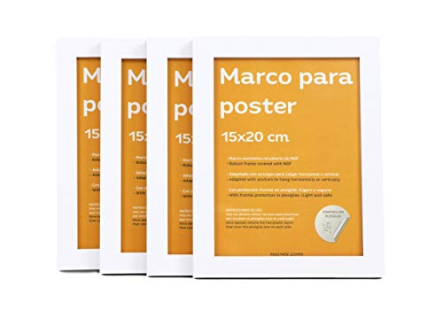 Set de 4 Marcos blancos para fotos, posters, láminas, diplomas. Tamaño(15x20 cm).Robustos de MDF y frontal de plexiglas.Marcos blancos para colgar de alta calidad.-Nacnic-Nacnic Estudio SL