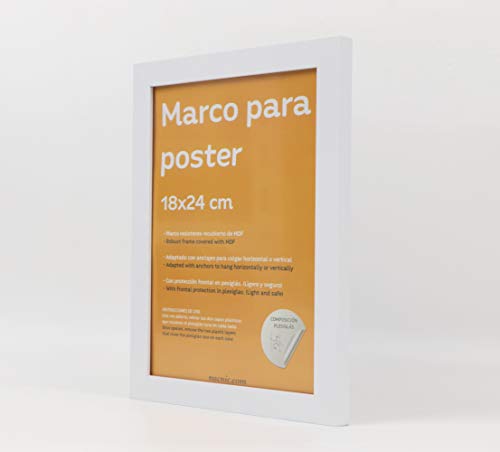 Set de 4 Marcos blancos para fotos, posters, láminas, diplomas. Tamaño(18x24 cm).Robustos de MDF y frontal de plexiglas.Marcos blancos para colgar de alta calidad.-Nacnic-Nacnic Estudio SL