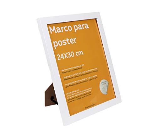 Set de 4 Marcos blancos para fotos, posters, láminas, diplomas. Tamaño(24x30 cm).Robustos de MDF y frontal de plexiglas. Marcos blancos para colgar de alta calidad.-Nacnic-Nacnic Estudio SL