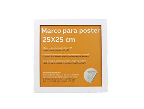 Set de 4 Marcos blancos para fotos, posters, láminas, diplomas. Tamaño(25x25 cm).Robustos de MDF y frontal de plexiglas.Marcos blancos para colgar de alta calidad.-Nacnic-Nacnic Estudio SL