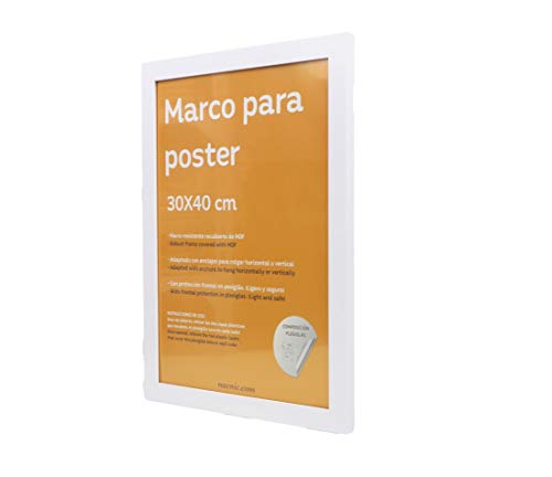 Set de 4 Marcos blancos para fotos, posters, láminas, diplomas. Tamaño(30x40 cm). Robustos de MDF y frontal de plexiglas. Marcos blancos para colgar de alta calidad.-Nacnic-Nacnic Estudio SL