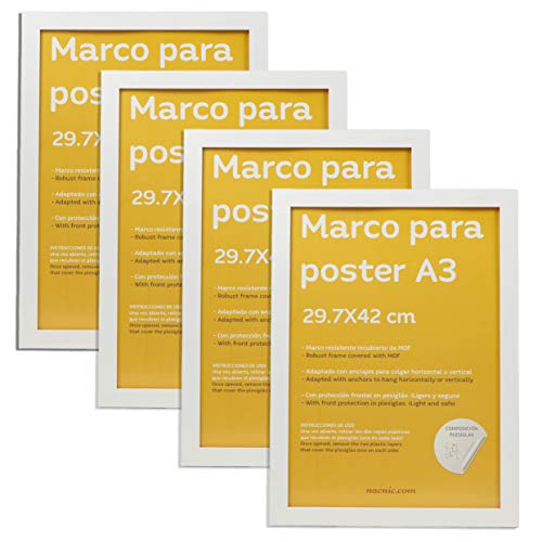 Set de 4 Marcos Blancos tamaño A3 (29.7x42cm). Marco de Color Blanco-Nacnic-Nacnic Estudio SL