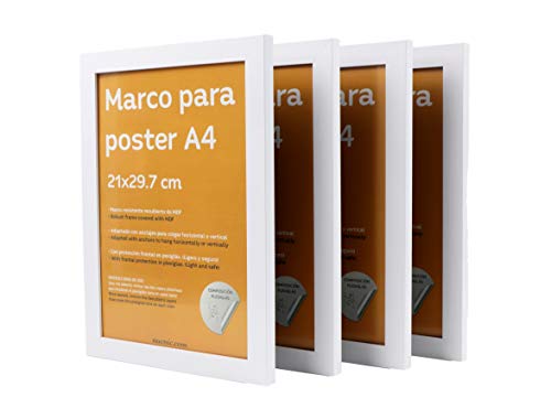 Set de 4 Marcos Blancos tamaño A4 - 21x29.7cm. Marco de Color Blanco-Nacnic-Nacnic Estudio SL