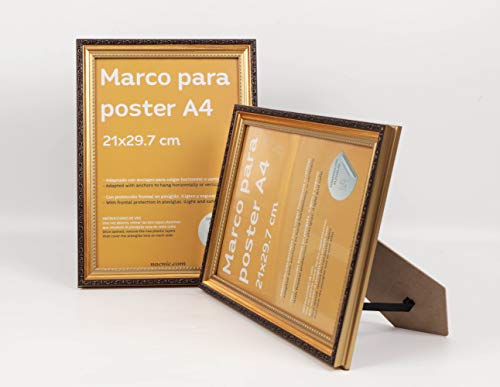 - Set de 4 Marcos Dorados con Filigrana (A4 - 21x29.7cm) Para apoyar o colgar en la pared. Color oro para fotos, diplomas, dibujos.-Nacnic-Nacnic Estudio SL