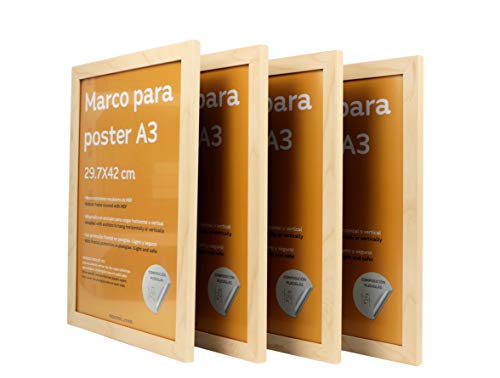 Set de 4 Marcos Madera Clara tamaño A3 (29.7x42cm). Marco de Color Light wood-Nacnic-Nacnic Estudio SL