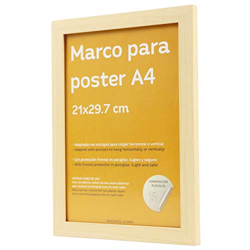 Set de 4 Marcos Madera Clara tamaño A4(21x29.7cm). Marco de Color LIGHT wood-Nacnic-Nacnic Estudio SL