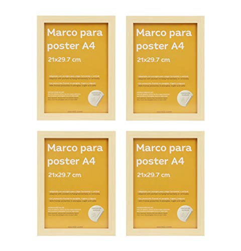 Set de 4 Marcos Madera Clara tamaño A4(21x29.7cm). Marco de Color LIGHT wood-Nacnic-Nacnic Estudio SL