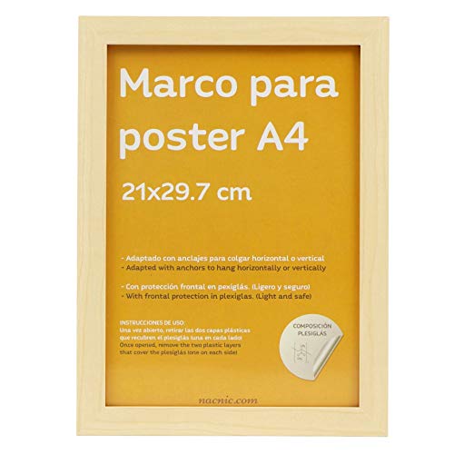 Set de 4 Marcos Madera Clara tamaño A4(21x29.7cm). Marco de Color LIGHT wood-Nacnic-Nacnic Estudio SL