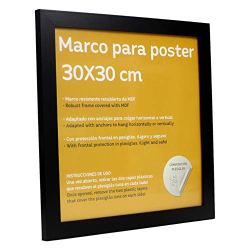 Set de 4 Marcos negros para fotos, posters, láminas, diplomas. Tamaño(30x30 cm).Robustos de MDF y frontal de plexiglas.Marcos negros para colgar de alta calidad.-Nacnic-Nacnic Estudio SL