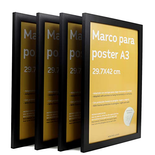 Set de 4 Marcos Negros tamaño A3 - 29,7x42cm. Marco de Color Negro-Nacnic-Nacnic Estudio SL