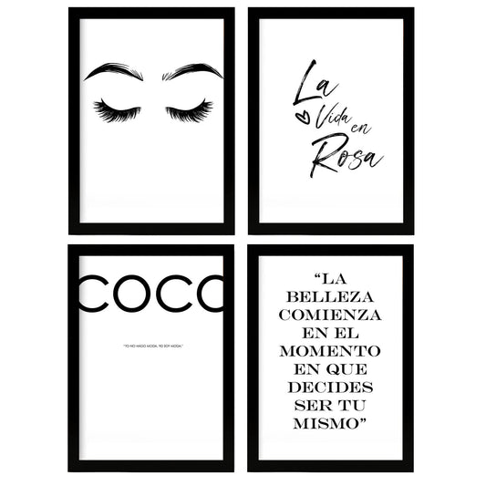 Set de 4 Pósters Tipográficos Coco. Diseño de Interiores. Cuadros con Frases Inspiradoras y Positivas. Decoración de Habitaciones. A4 .-Artwork-Nacnic-Nacnic Estudio SL