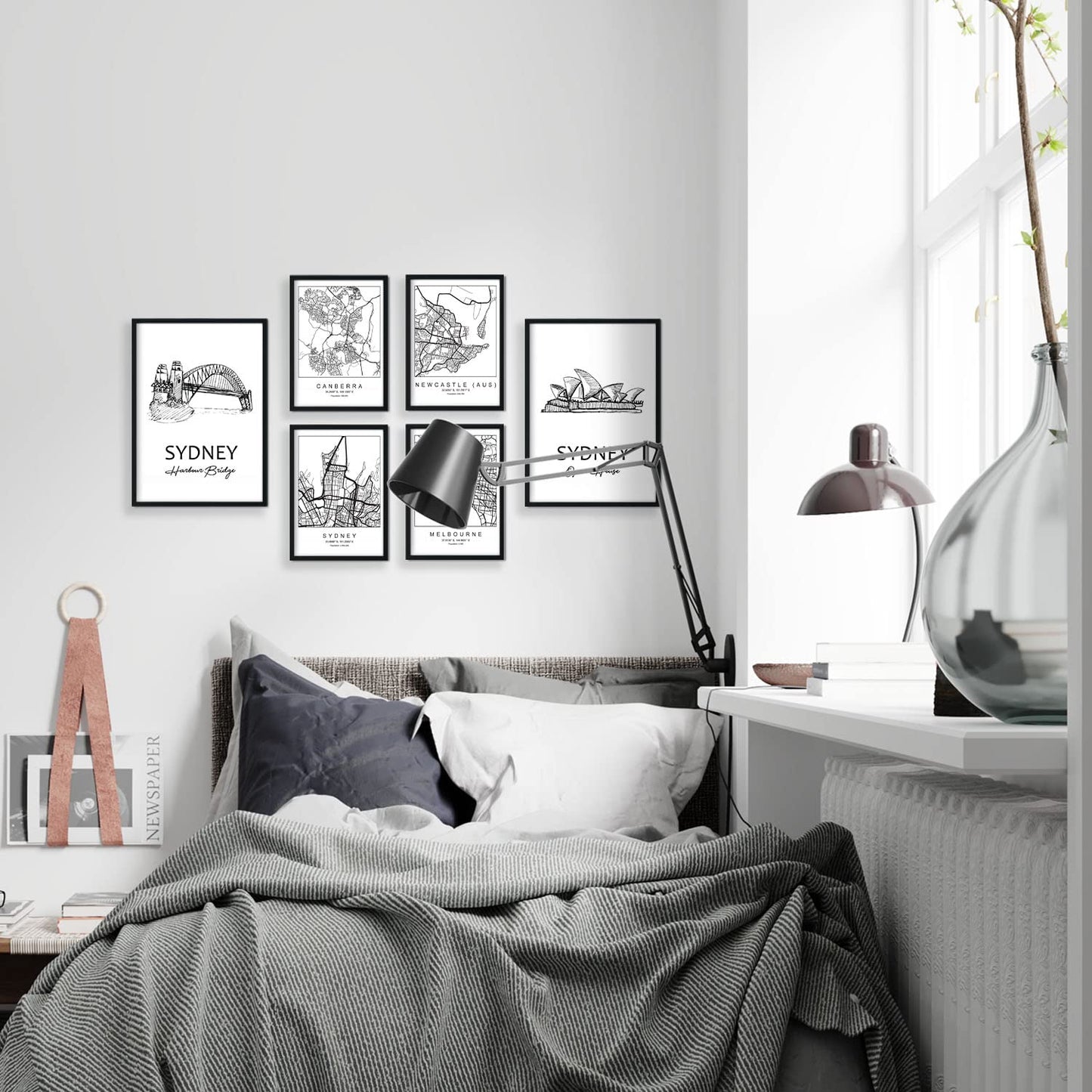 Set de 6 láminas de Australia. Pósters con ilustraciones en estilo nórdico de mapas y monumentos para tu hogar, negocio, oficina. Tamaños A4 y A3. .-Artwork-Nacnic-Nacnic Estudio SL