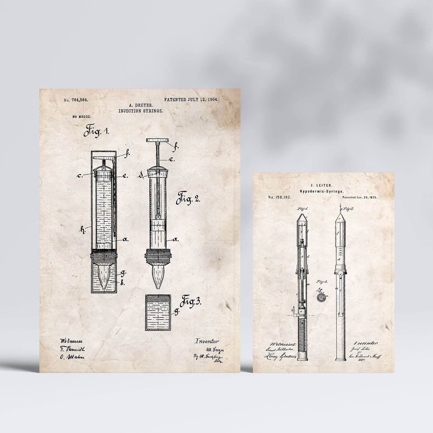 Set de 6 láminas de patentes Medicina. Pósters con dibujos retro de inventos antiguos. Tamaños A4 y A3. .-Artwork-Nacnic-Nacnic Estudio SL