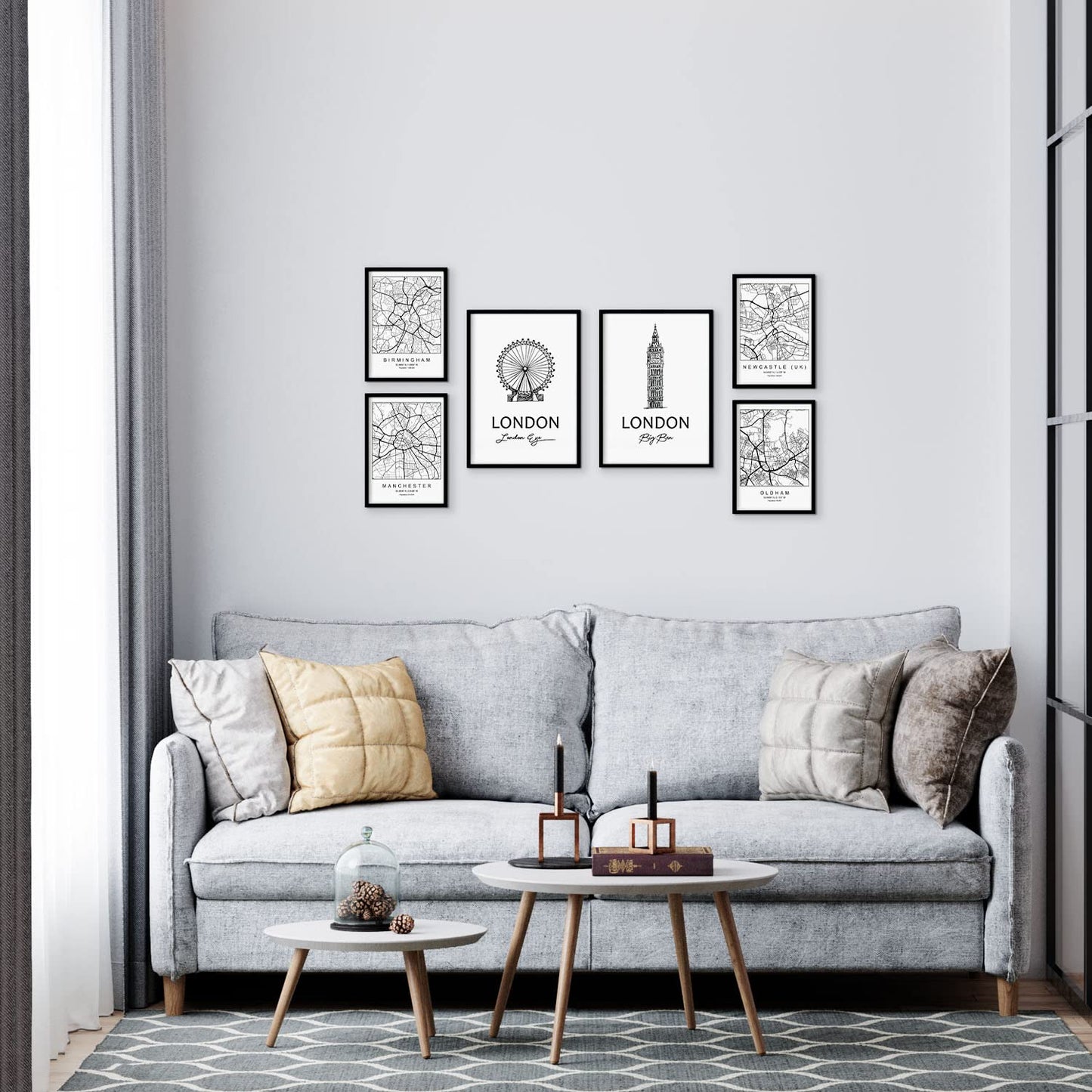 Set de 6 láminas de Reino Unido 2. Pósters con ilustraciones en estilo nórdico de mapas y monumentos para tu hogar, negocio, oficina. Tamaños A4 y A3. .-Artwork-Nacnic-Nacnic Estudio SL