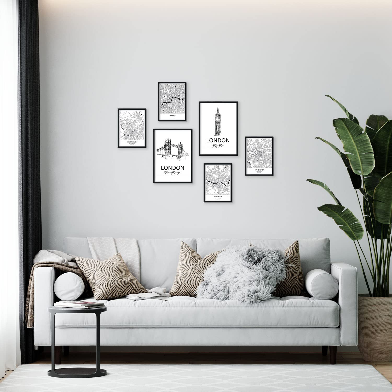 Set de 6 láminas de Reino Unido. Pósters con ilustraciones en estilo nórdico de mapas y monumentos para tu hogar, negocio, oficina. Tamaños A4 y A3. .-Artwork-Nacnic-Nacnic Estudio SL