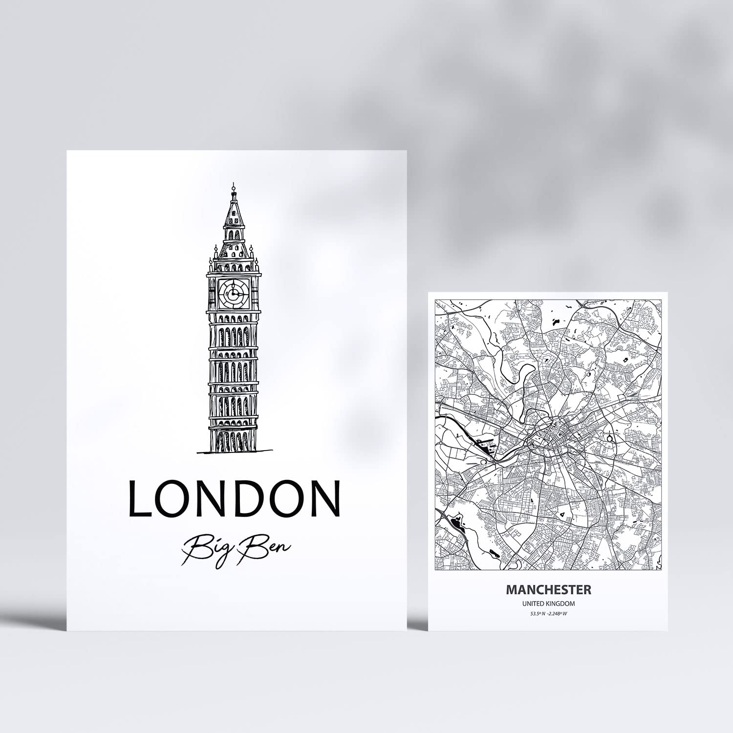 Set de 6 láminas de Reino Unido. Pósters con ilustraciones en estilo nórdico de mapas y monumentos para tu hogar, negocio, oficina. Tamaños A4 y A3. .-Artwork-Nacnic-Nacnic Estudio SL