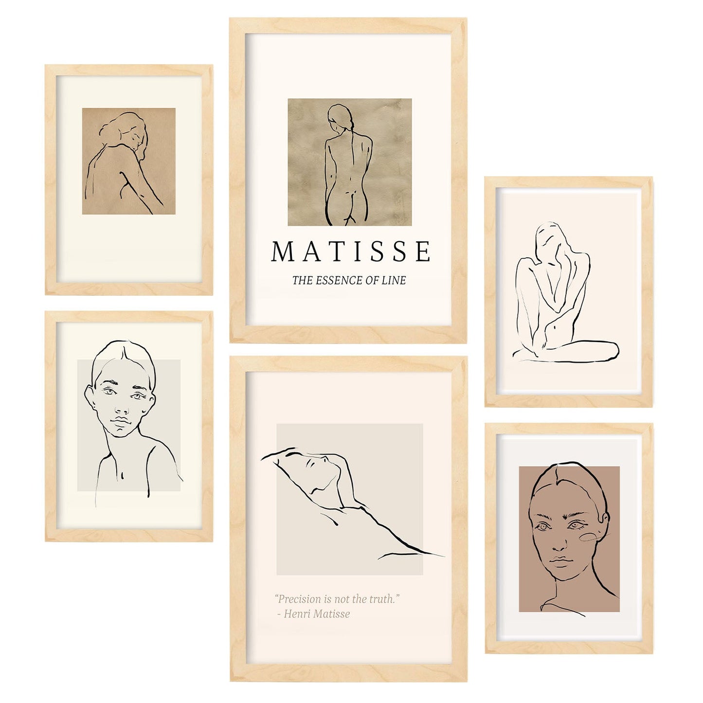 Set de 6 posters Belleza. Colección de láminas con estética collage para la Tamaños A3 y A4. .-Artwork-Nacnic-Marco Madera clara-Nacnic Estudio SL